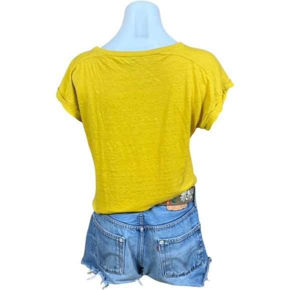 J. Crew Small Mustard Relax Fit Linen Tee Rolled Hem Short Sleeves T-shirt Basic - Picture 6 of 7